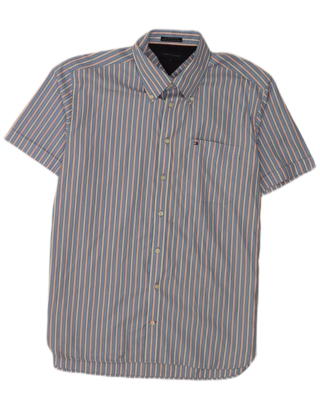 Tommy Hilfiger Camisa masculina de manga curta grande listrada azul