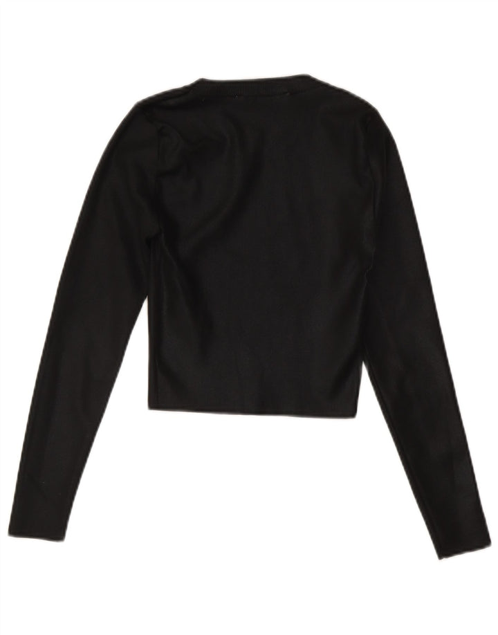 Zara Suéter feminino cropped com gola redonda Reino Unido 8 pequeno preto