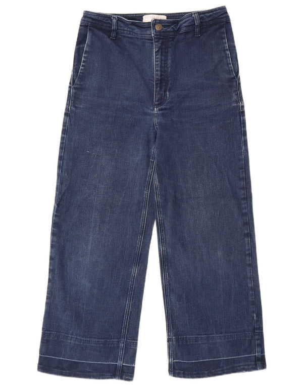 Calça jeans feminina Fat Face com perna larga cortada Reino Unido 10 pequeno W30 L24 algodão azul marinho