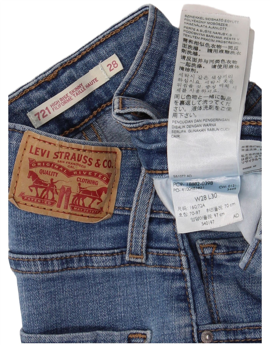 Calça jeans feminina LEVI'S 721 cintura alta skinny W28 L30 azul algodão