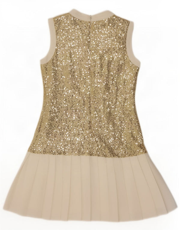 Gianfranco Ferre Meninas sem mangas plissado vestido evasê 9-10 anos dourado