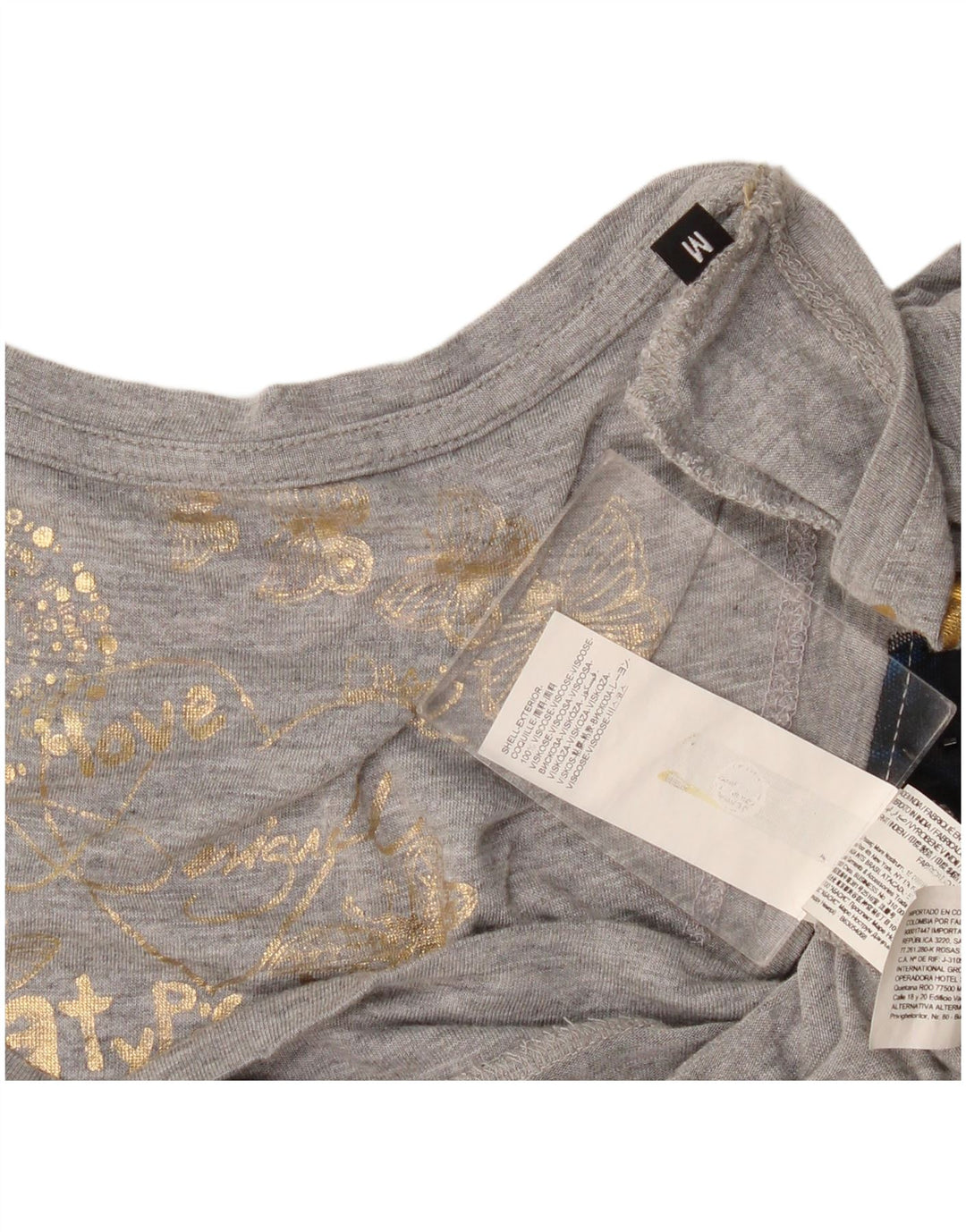 Desigual Top túnica feminina gráfica UK 12 Viscose cinza médio