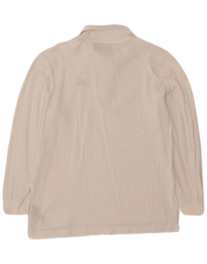 Camisa polo masculina Kappa de manga comprida de algodão branco médio