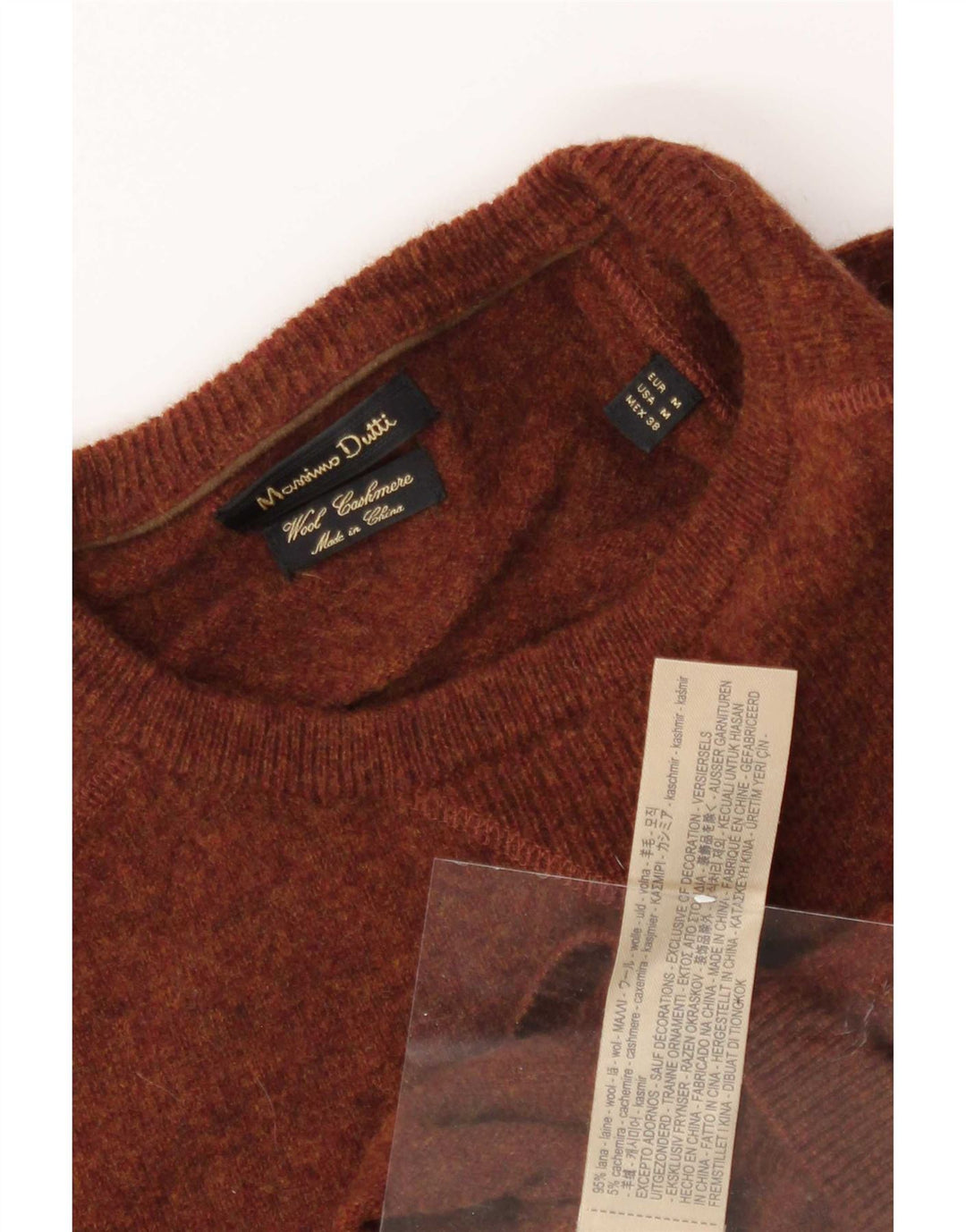 Suéter masculino Massimo Dutti com gola redonda, lã marrom médio