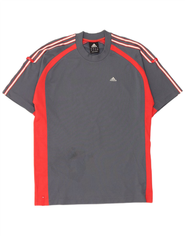 ADIDAS Mens T-Shirt Top Pequeno Cinza Colourblock Poliéster
