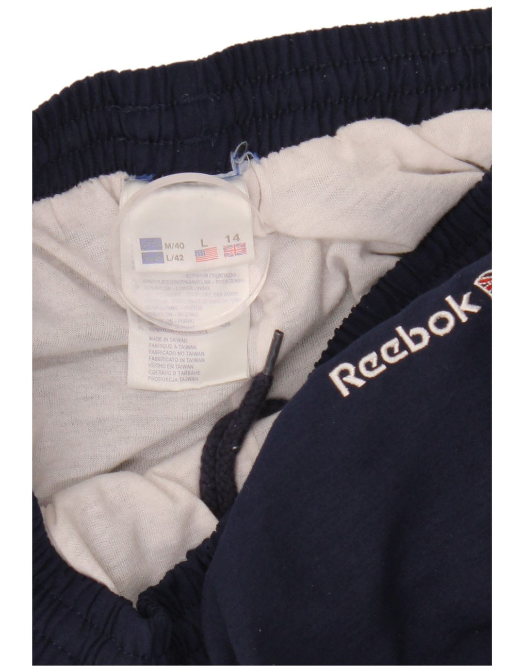Calça de treino masculina Reebok UK 14 grande poliéster azul marinho