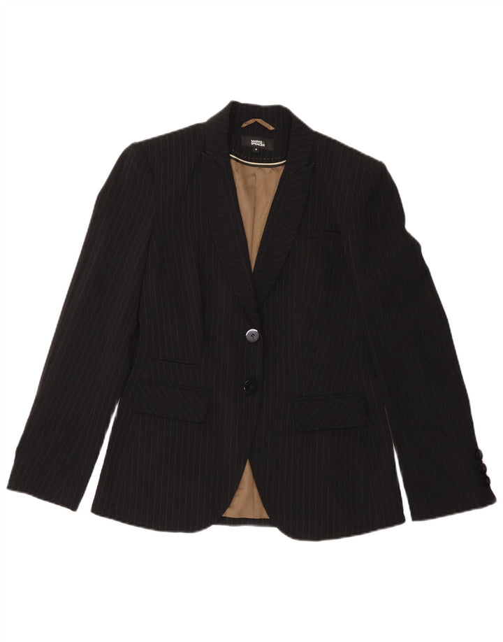 Jaqueta blazer feminina de 2 botões Marks & Spencer UK 8 pequena risca de giz preta