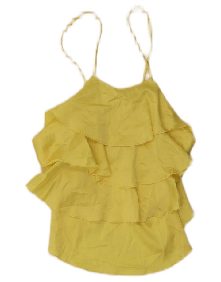 Zara Top feminino sem mangas em camadas UK 8 pequeno amarelo
