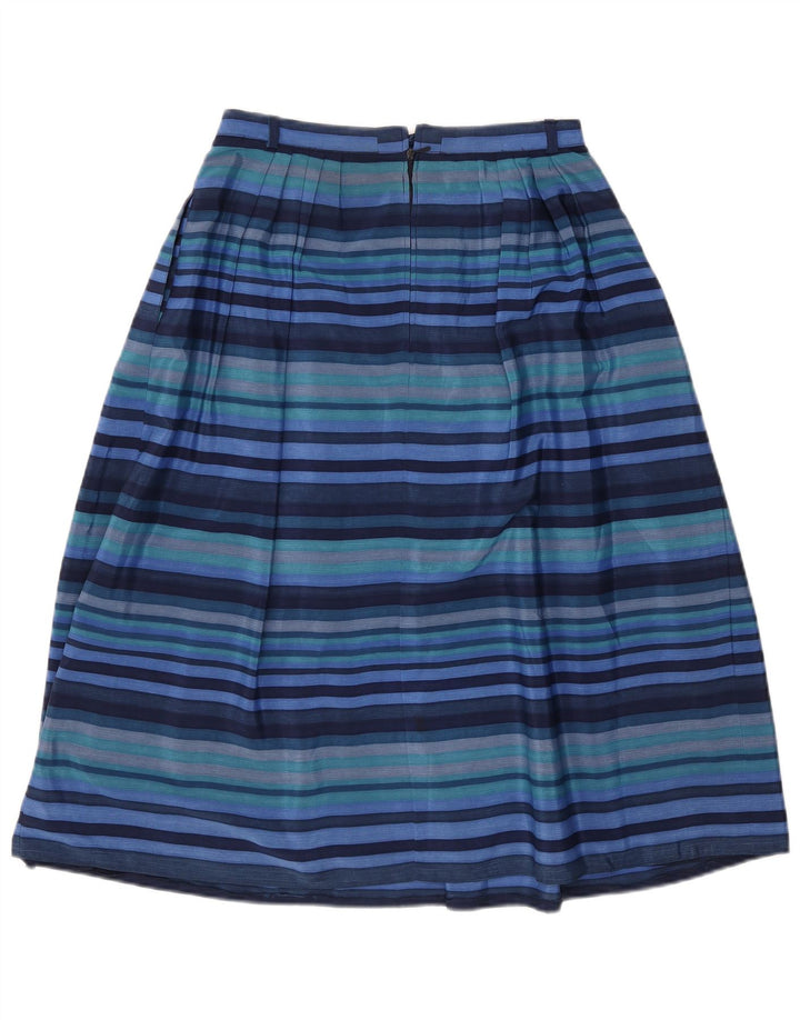 Saia feminina vintage evasê EU 38 médio W28 poliéster listrado azul