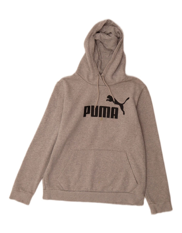 Puma feminino gráfico moletom com capuz UK 14 algodão cinza médio
