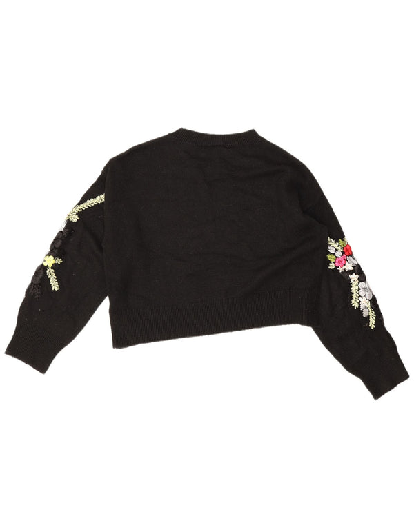 Topshop Suéter feminino cropped com gola canoa Reino Unido 10 pequeno floral preto