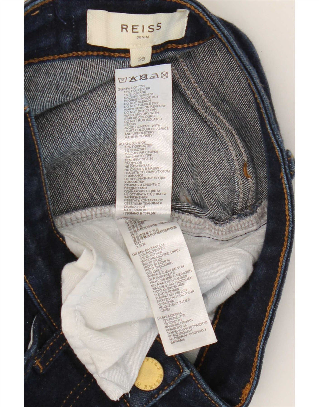 Jeans feminino Reiss Flared W25 L31 algodão azul marinho