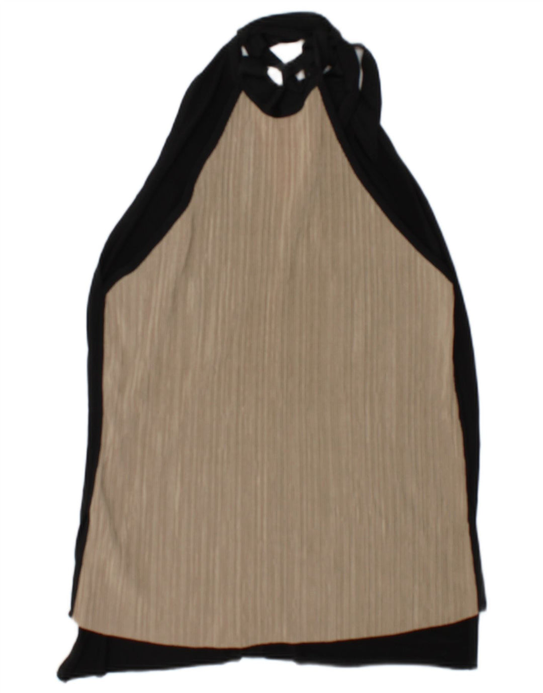 Top feminino Zara Halter UK 14 bloco colorido bege médio
