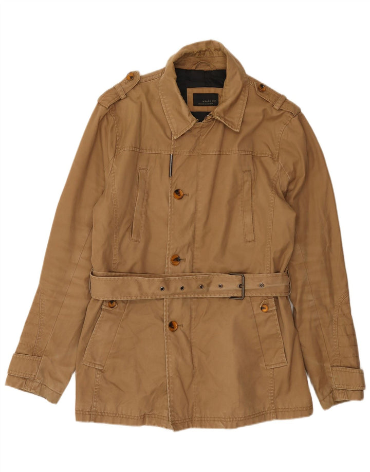 Jaqueta militar masculina Zara UK 40 grande poliéster marrom