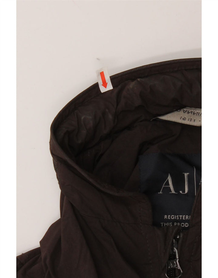 Jaqueta bomber masculina Armani Jeans com capuz EU 48 poliéster marrom pequeno