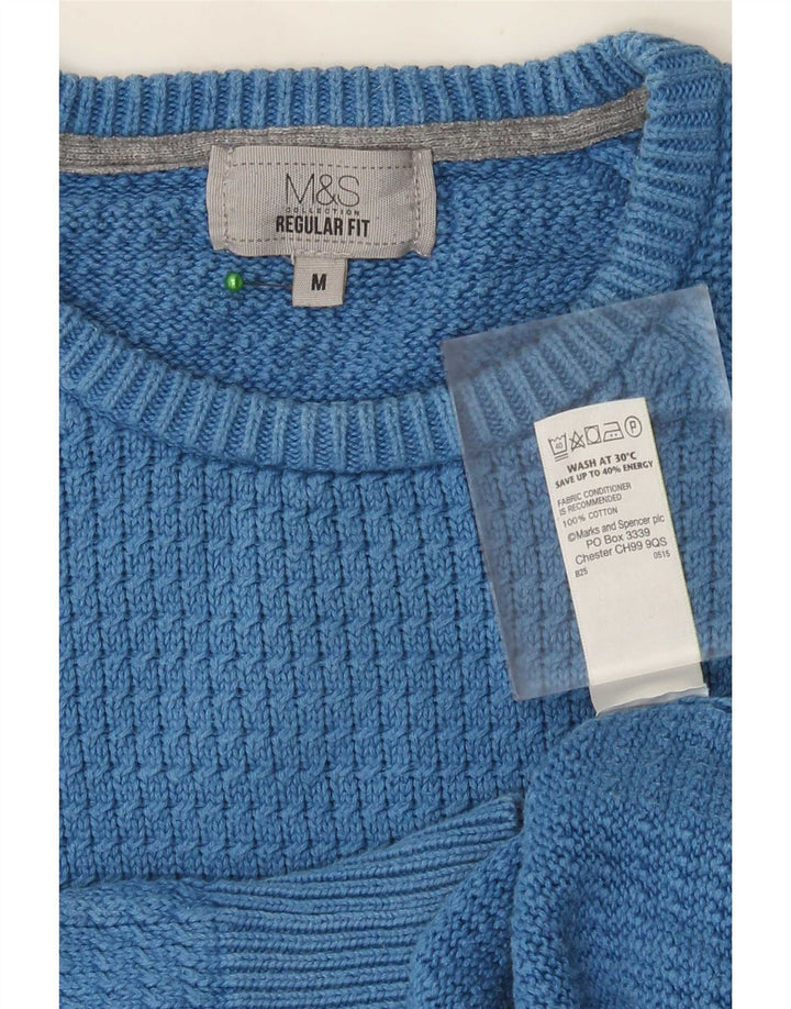 Suéter masculino Marks & Spencer com ajuste regular e gola redonda, azul médio