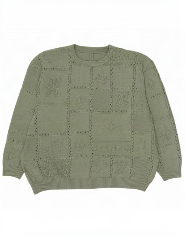 Suéter feminino vintage com gola redonda UK 20 2XL verde