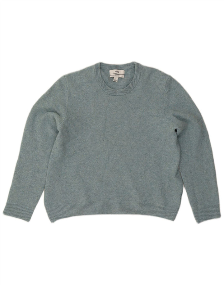Suéter feminino Marks & Spencer com gola redonda Reino Unido 14 grande lã de cordeiro azul