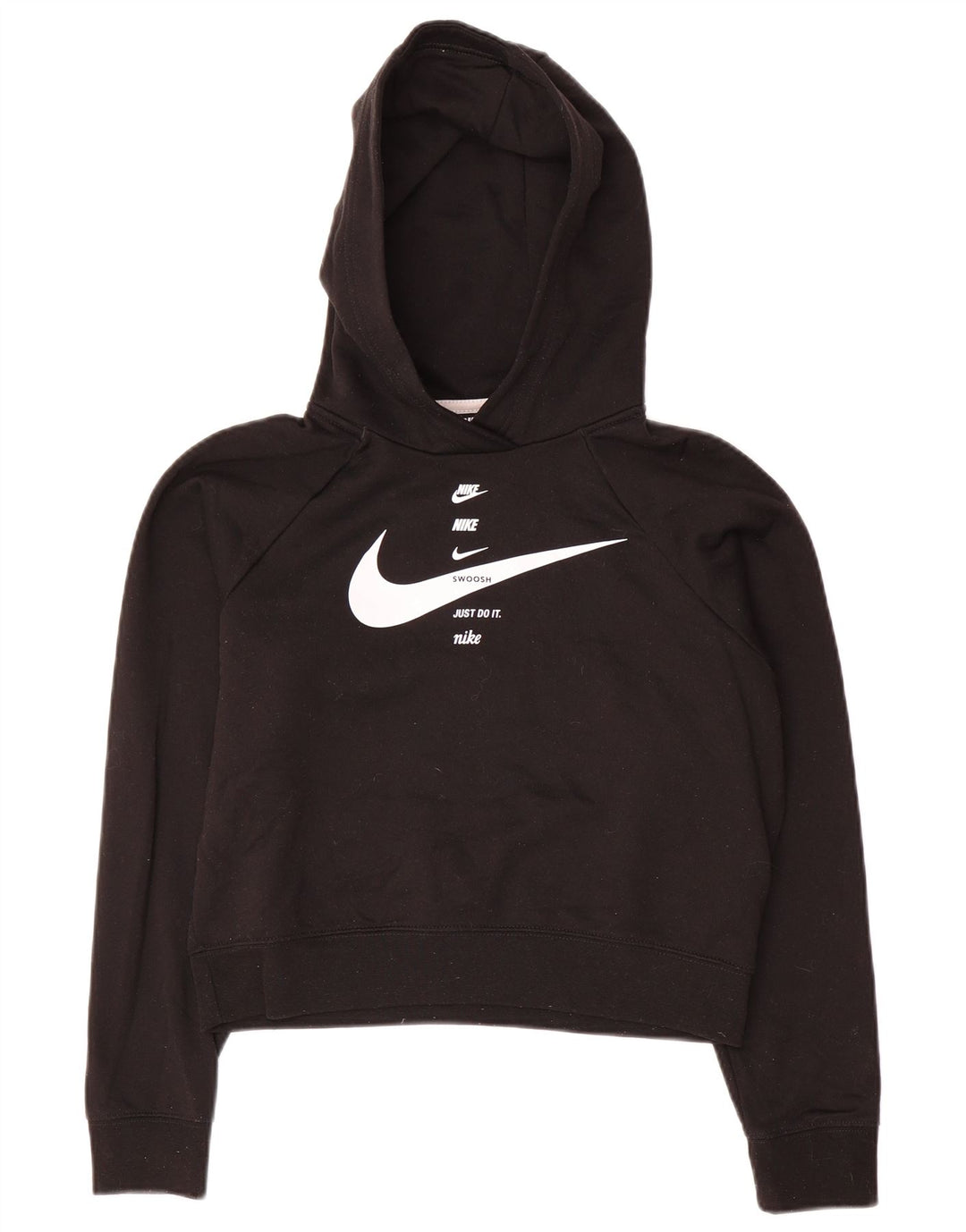 NIKE Womens Oversized Crop Graphic Hoodie Jumper UK 6 XS Preto Poliéster
