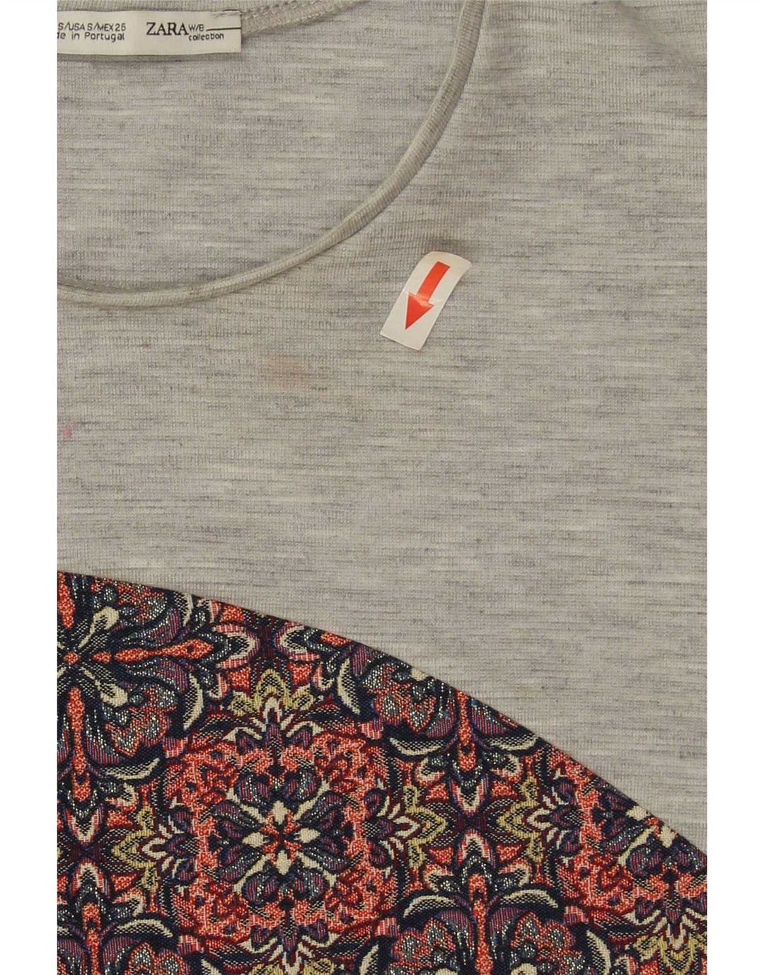 Colete feminino Zara Top UK 10 pequeno poliéster floral cinza