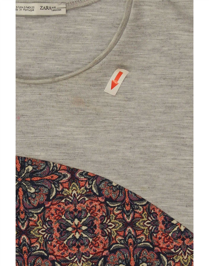 Colete feminino Zara Top UK 10 pequeno poliéster floral cinza