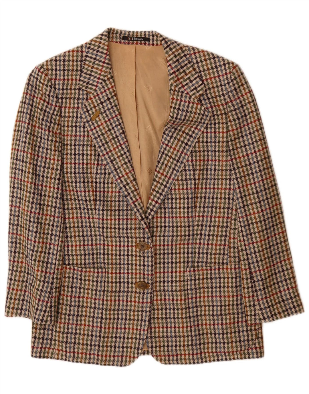 Jaqueta blazer feminina DAKS com ajuste solto e 2 botões Reino Unido 10 pequeno houndstooth bege