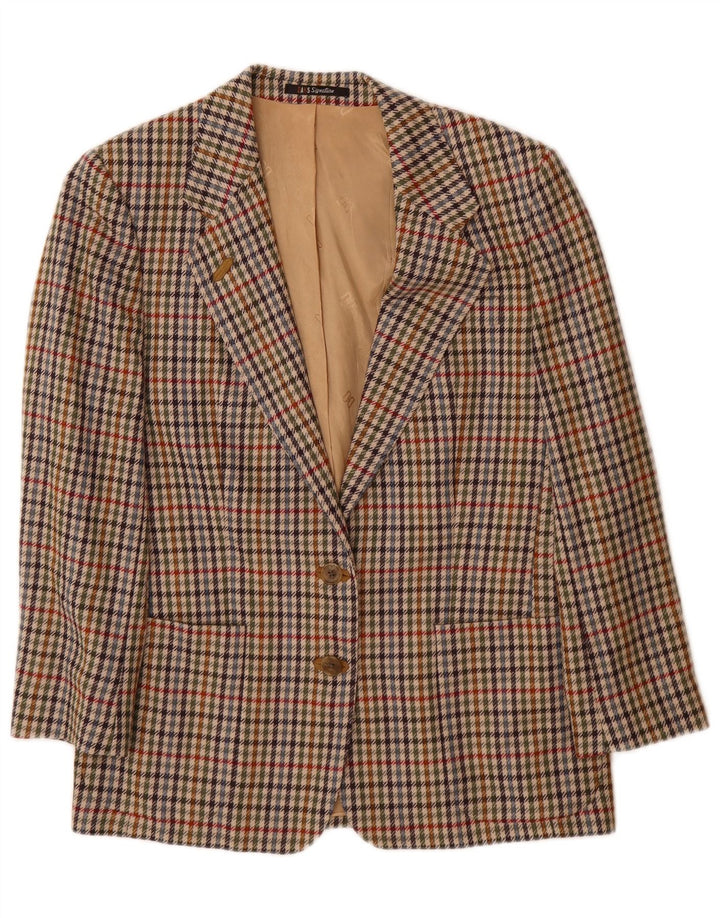 Jaqueta blazer feminina DAKS com ajuste solto e 2 botões Reino Unido 10 pequeno houndstooth bege