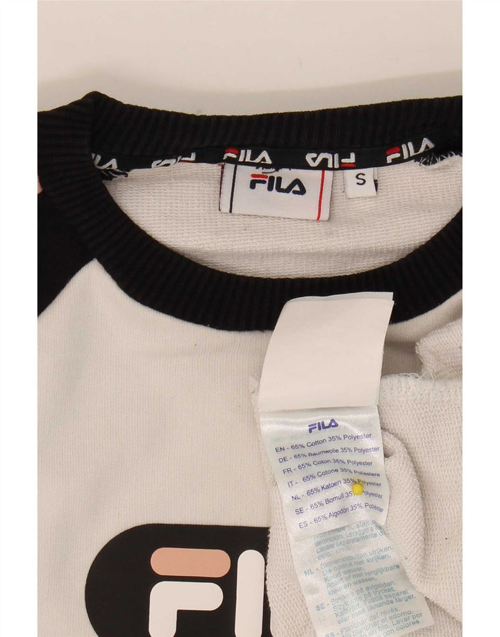 Moletom feminino Fila Oversized Crop Jumper UK 10 pequeno bloco colorido branco