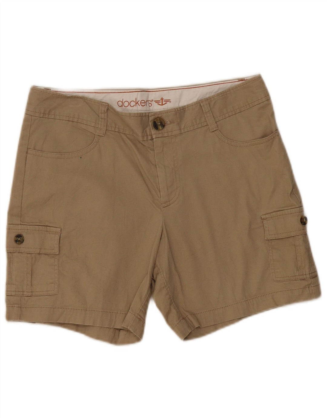 Shorts cargo feminino Dockers US 8 médio W32 algodão bege