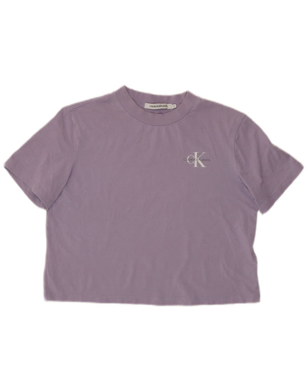 Camiseta feminina CALVIN KLEIN JEANS crop top Reino Unido 10 algodão roxo pequeno