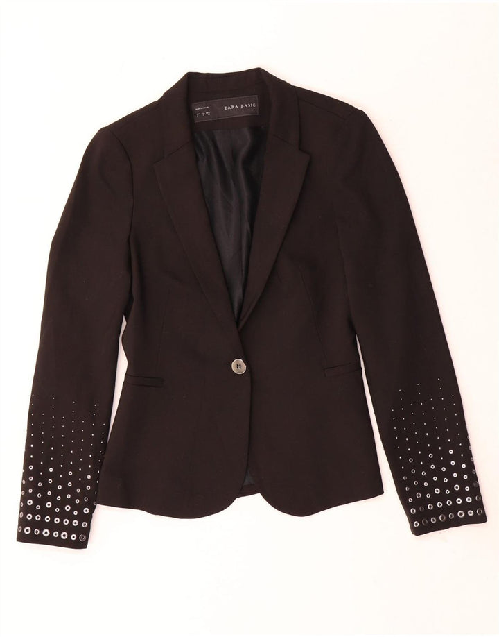 ZARA Jaqueta Blazer Feminina com 1 Botão Reino Unido 10 Pequena Poliéster Preta