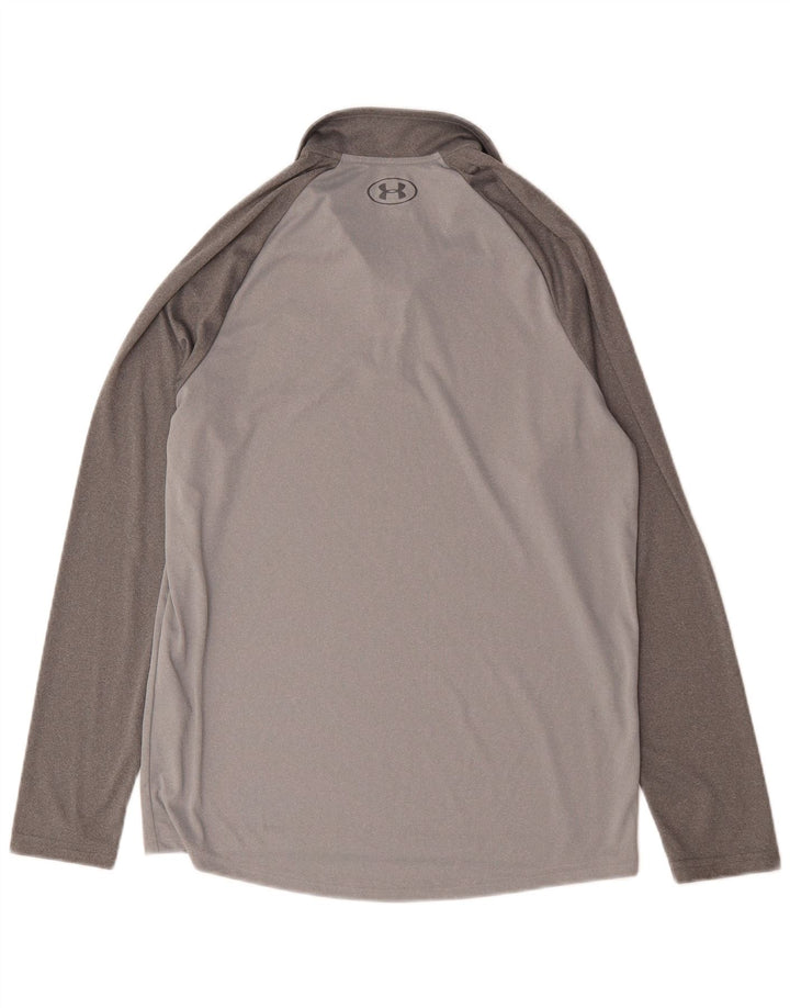 Camiseta masculina Under Armour com zíper e manga comprida em bloco colorido cinza médio