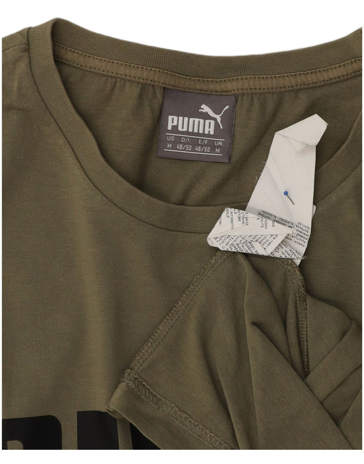 Puma Mens Graphic T-Shirt Top Médio Algodão Cáqui