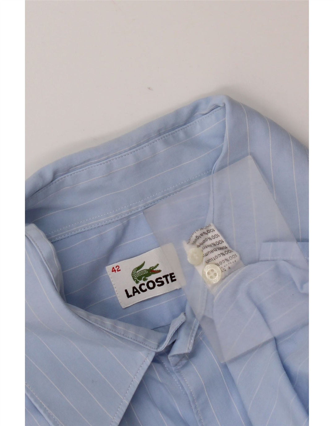 Camisa masculina Lacoste tamanho 42 grande algodão listrado azul