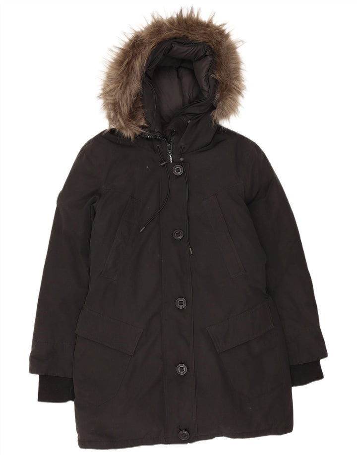Casaco acolchoado com capuz superdimensionado feminino Superdry UK 10 pequeno poliéster preto