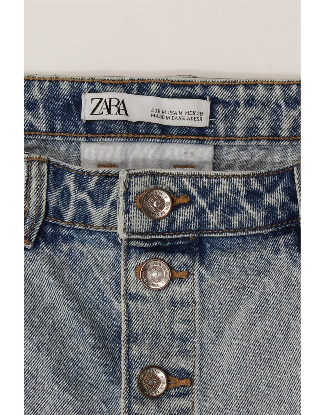 Mini saia jeans feminina Zara Acid Wash médio W28 azul