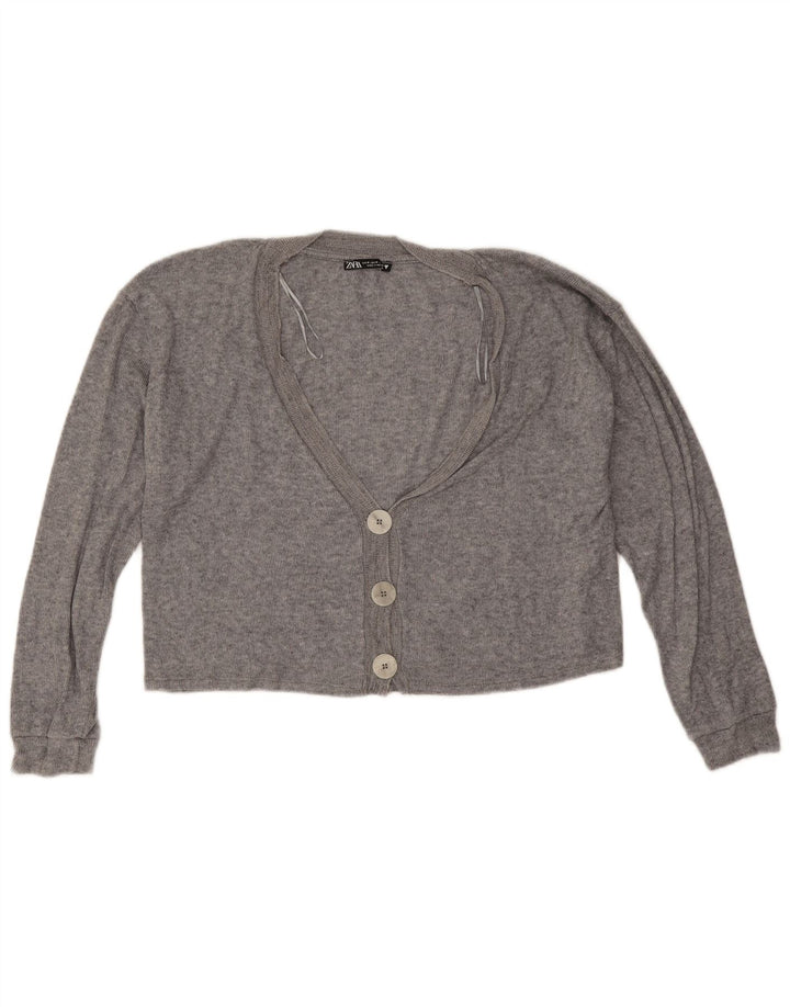 Suéter cardigã feminino Zara crop oversized Reino Unido 12 viscose cinza médio