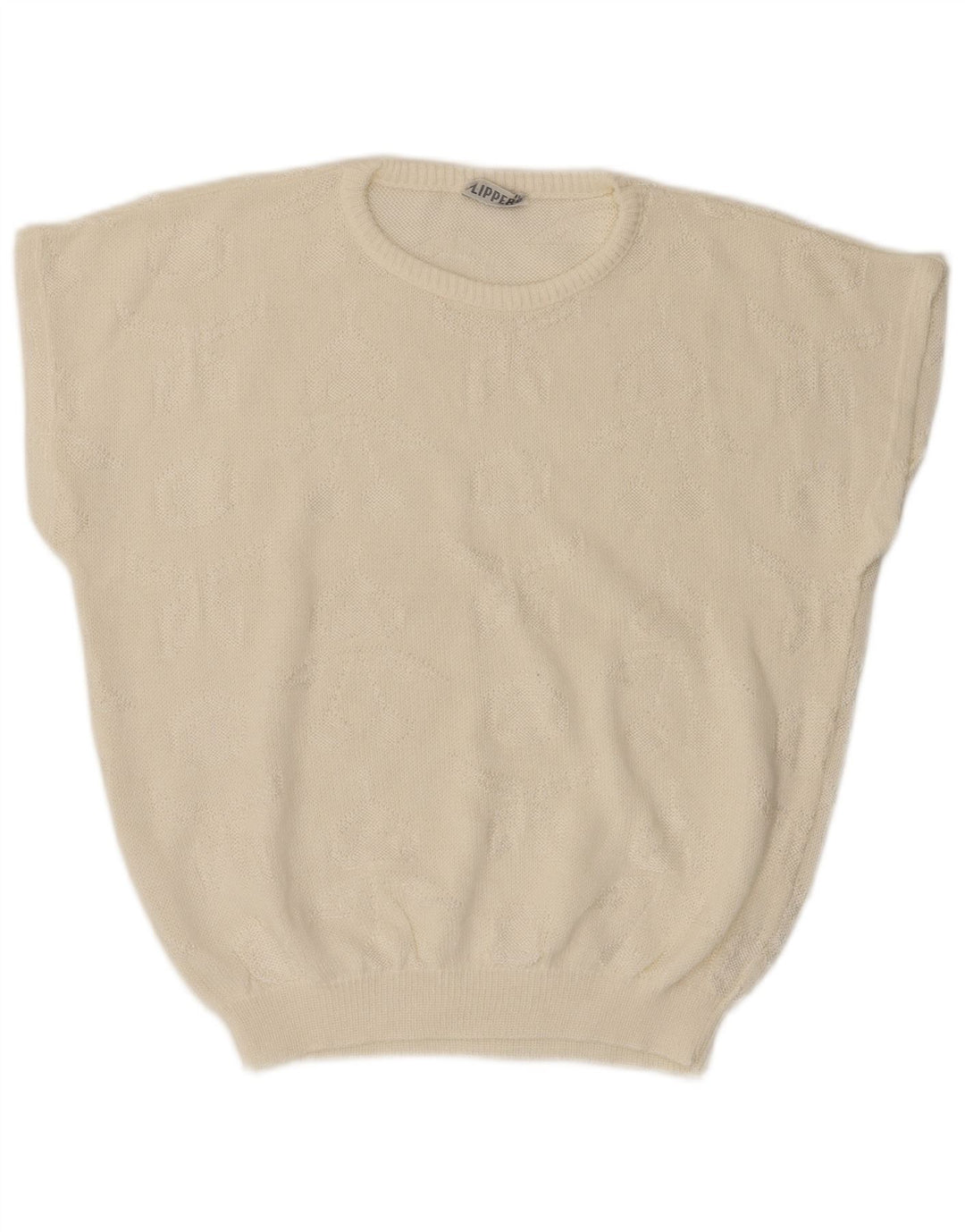 Suéter feminino VINTAGE com gola redonda grande e gola redonda UK 14 médio off white