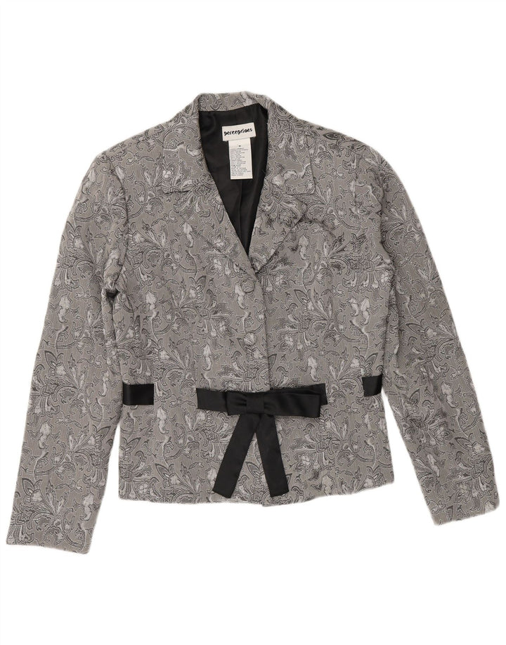 Jaqueta blazer feminina Perceptions com 2 botões UK 8 pequena cinza floral rayon