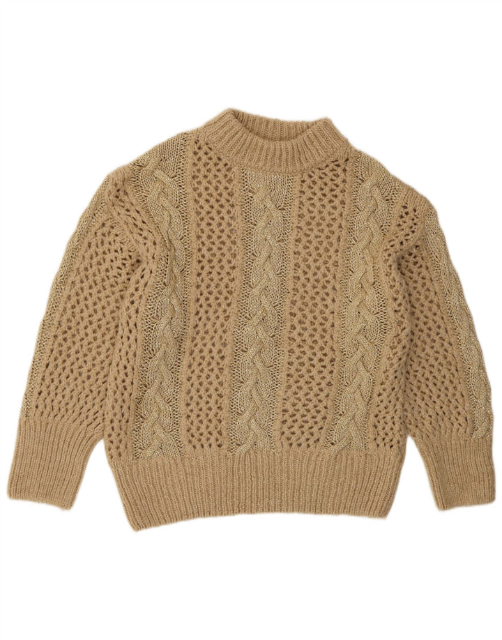 Zara Suéter feminino de crochê com gola tartaruga Reino Unido 14 médio bege