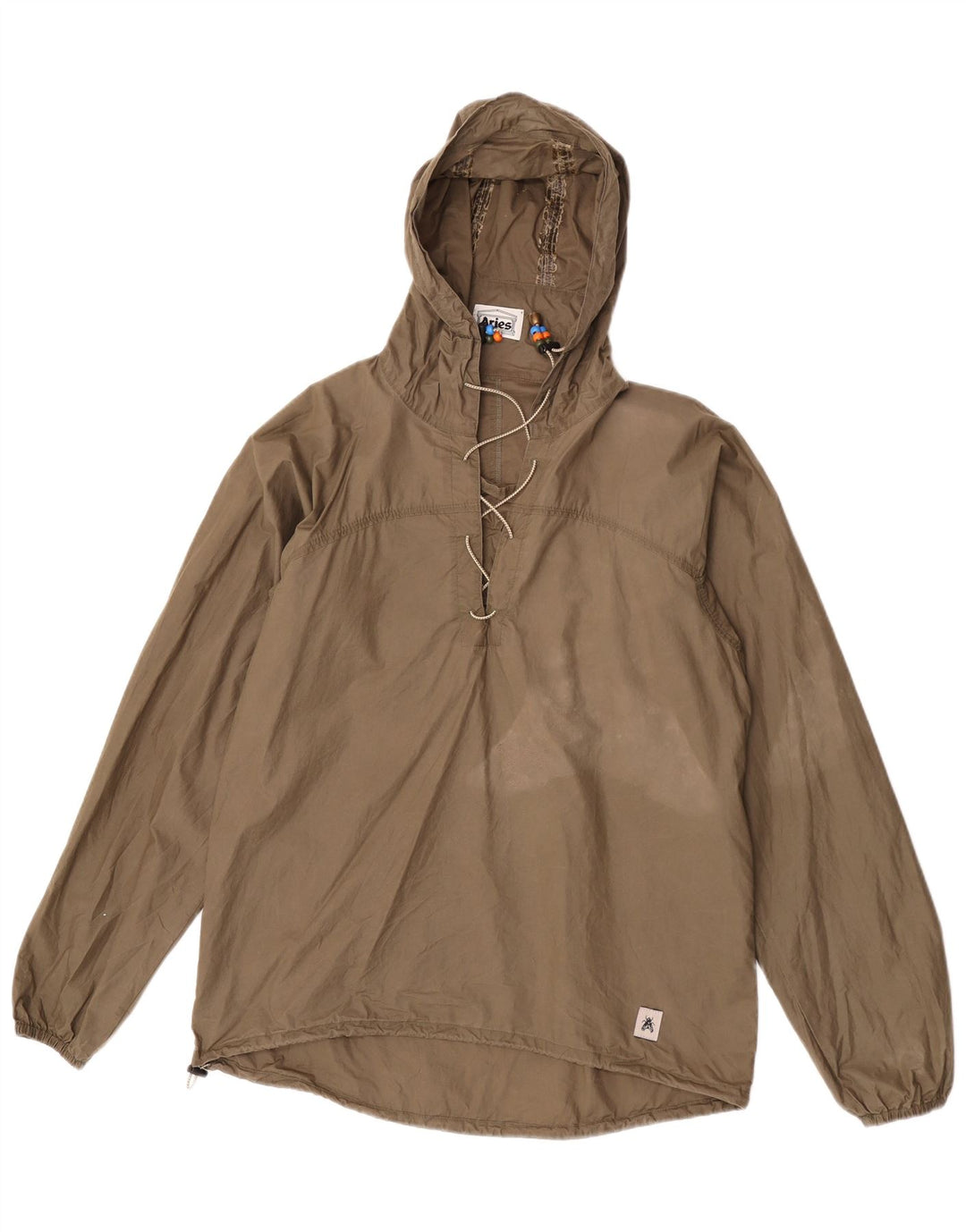 Pulôver feminino vintage com capuz, jaqueta de chuva Reino Unido 14 algodão cáqui médio
