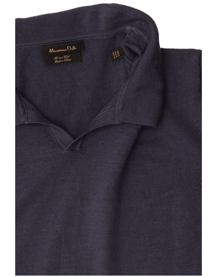 Suéter masculino Massimo Dutti de manga curta com gola polo, azul marinho médio