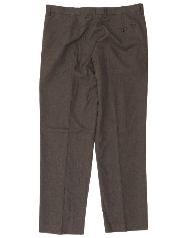 Calça masculina de terno reto Marks & Spencer W38 L31 poliéster cinza