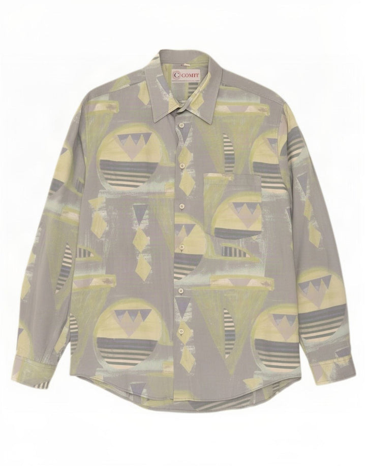 Camisa masculina vintage com padrão abstrato XL viscose cinza