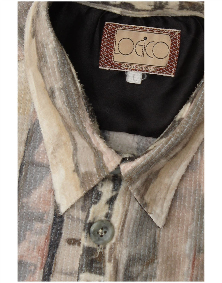 Camisa masculina vintage de lã grande cinza geométrica