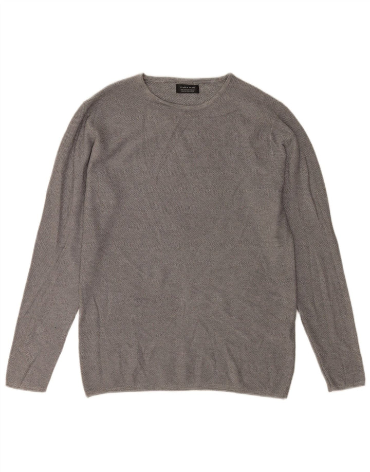 Suéter masculino ZARA com gola redonda e viscose cinza médio