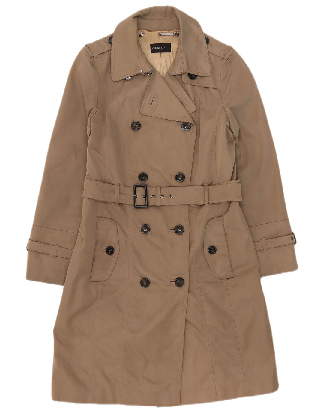 Casaco impermeável feminino Marks & Spencer Autograph Reino Unido 14 grande bege