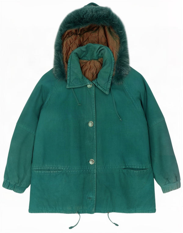 Jaqueta corta-vento vintage feminina com capuz grande IT 44 verde médio