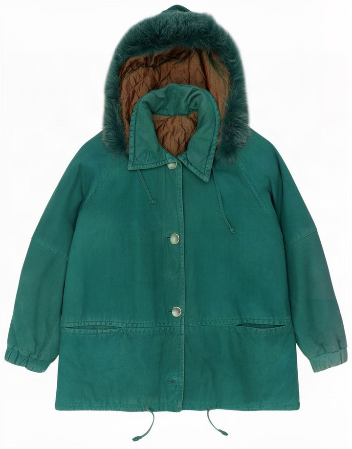 Jaqueta corta-vento vintage feminina com capuz grande IT 44 verde médio