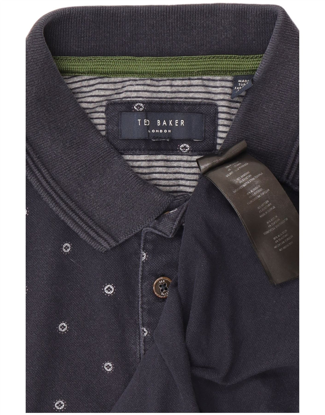 Camisa polo masculina Ted Baker pequena algodão manchado azul marinho